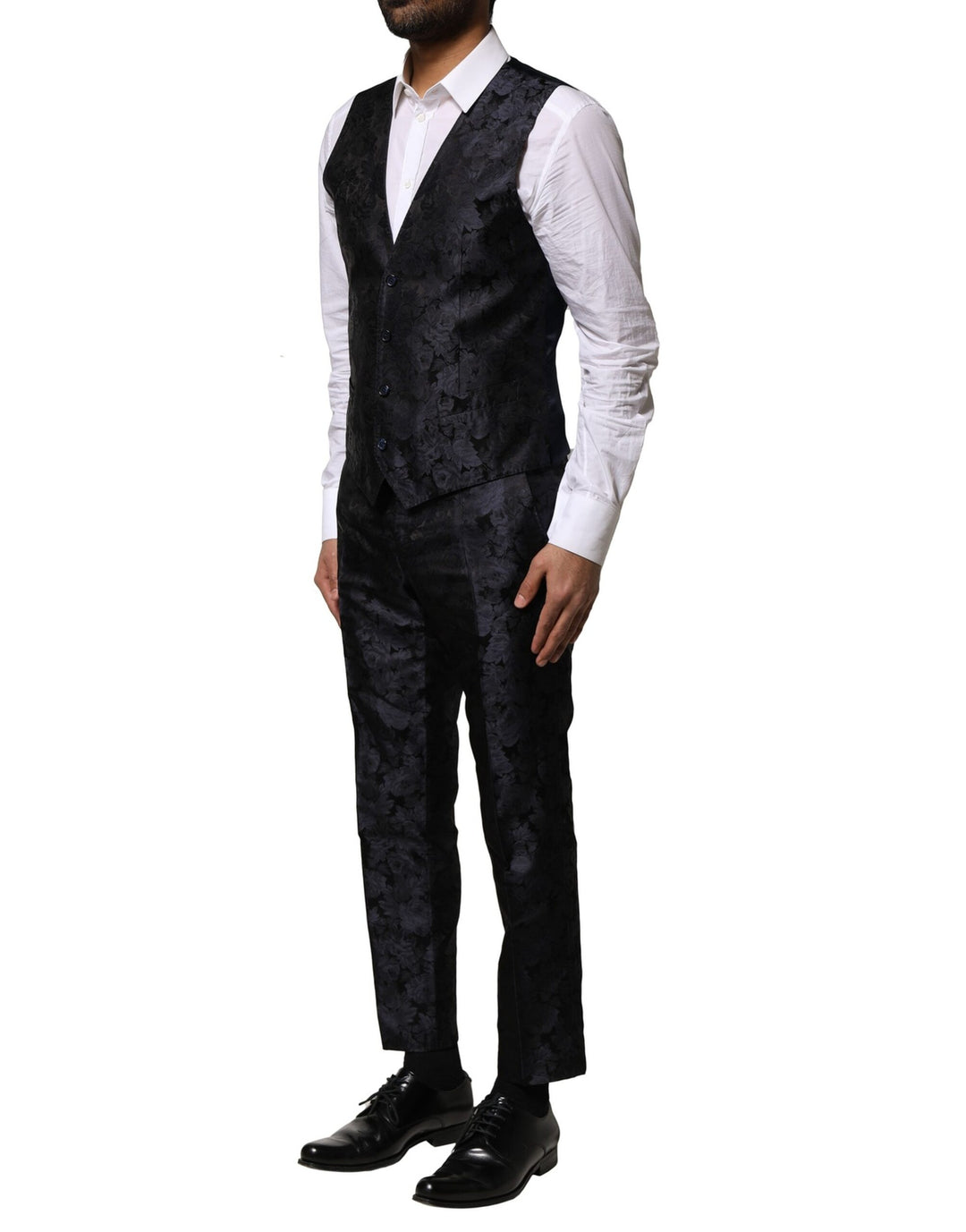 Dolce & Gabbana Dark Gray Black Jacquard 3 Piece Single Breasted Suit