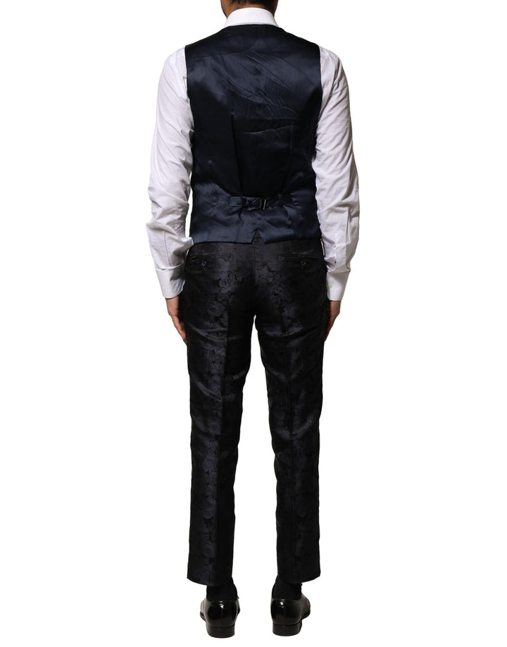Dolce & Gabbana Dark Gray Black Jacquard 3 Piece Single Breasted Suit