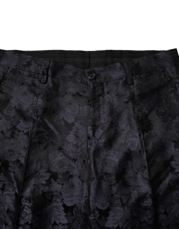 Dolce & Gabbana Dark Gray Black Jacquard 3 Piece Single Breasted Suit