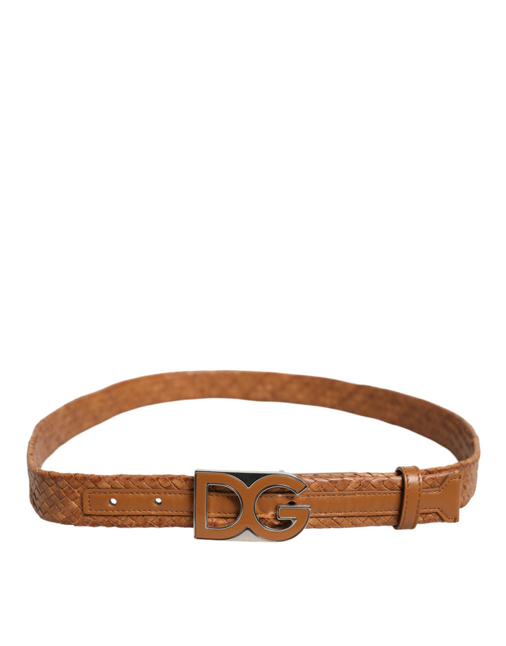 Dolce & Gabbana Brown Braided Metal DG Logo Buckle Belt