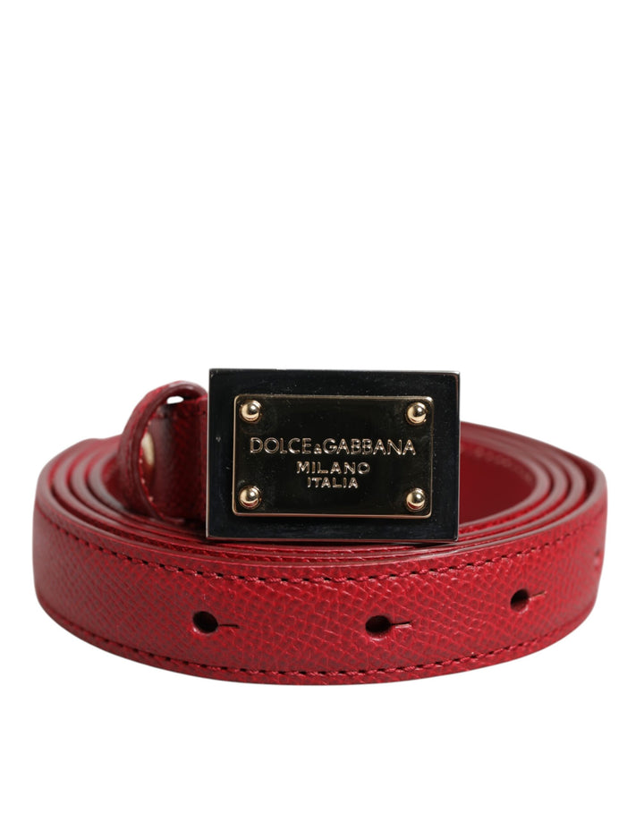 Dolce & Gabbana Red Leather Square Metal Buckle Cintura Belt
