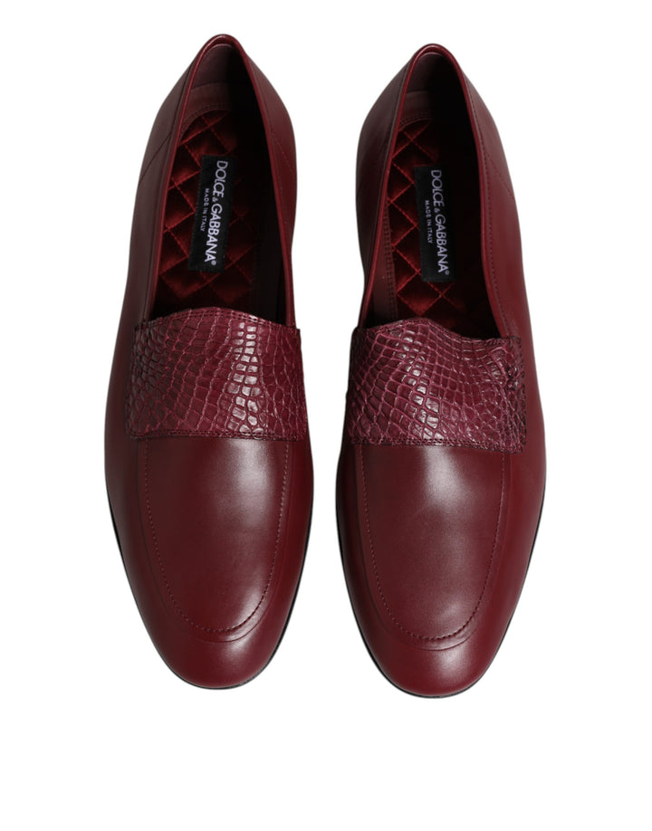 Dolce & Gabbana Burgundy Calfskin Leather Formal Slip On Shoes
