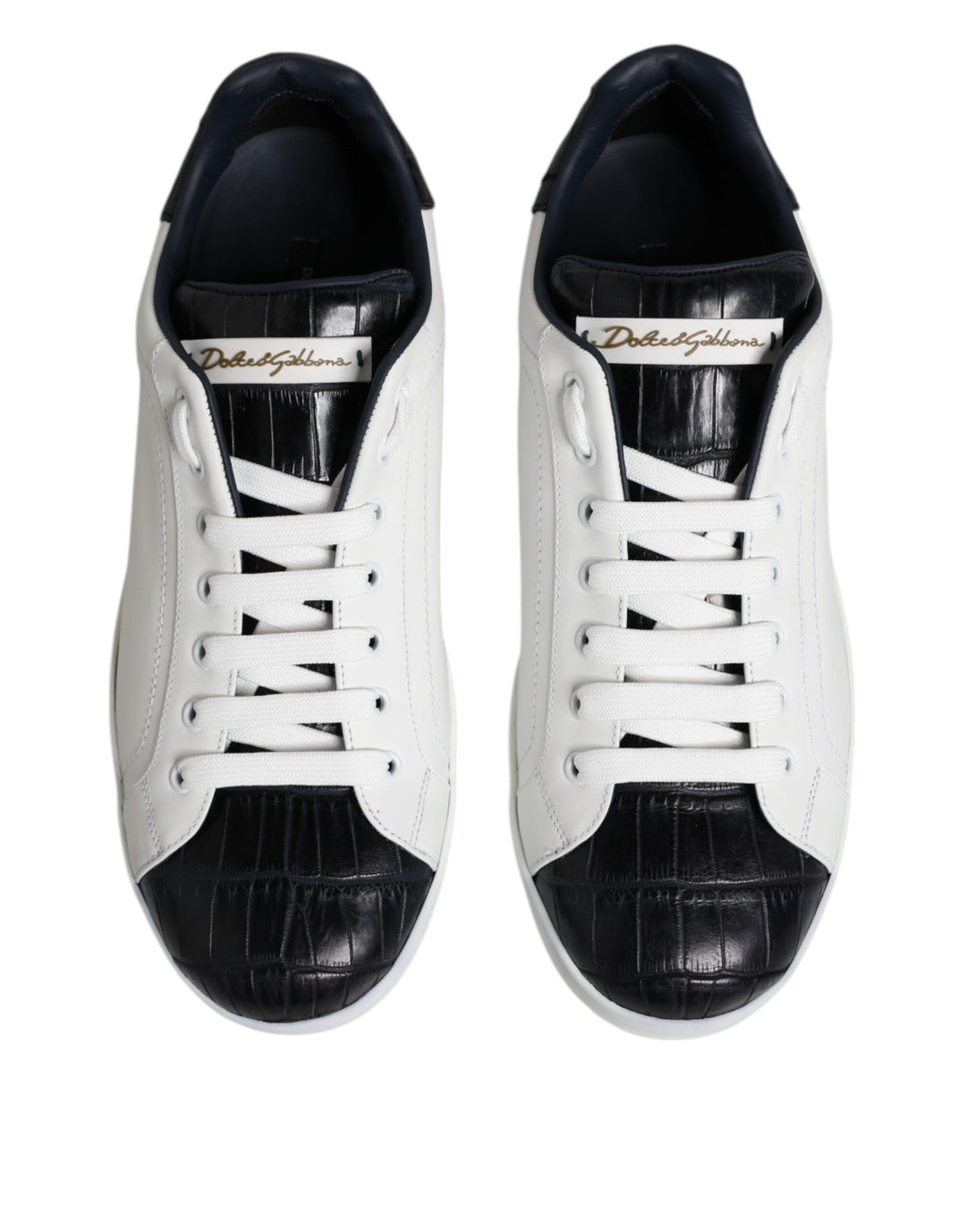 Dolce & Gabbana White Black Leather Portofino Sneaker Shoes