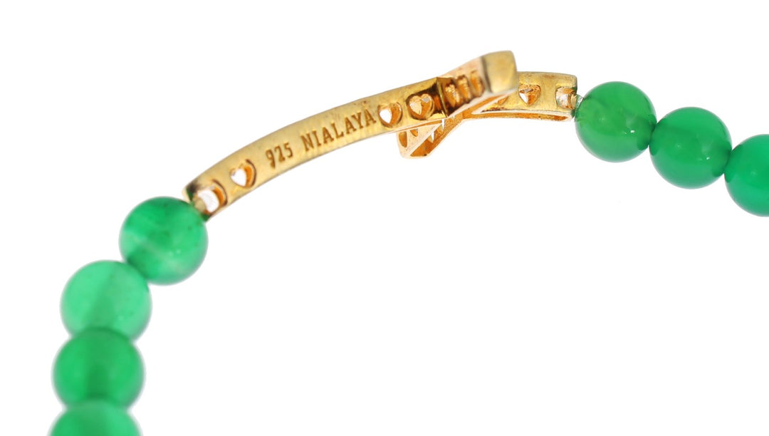 Nialaya Elegant Green Jade Bead & Gold Plated Bracelet