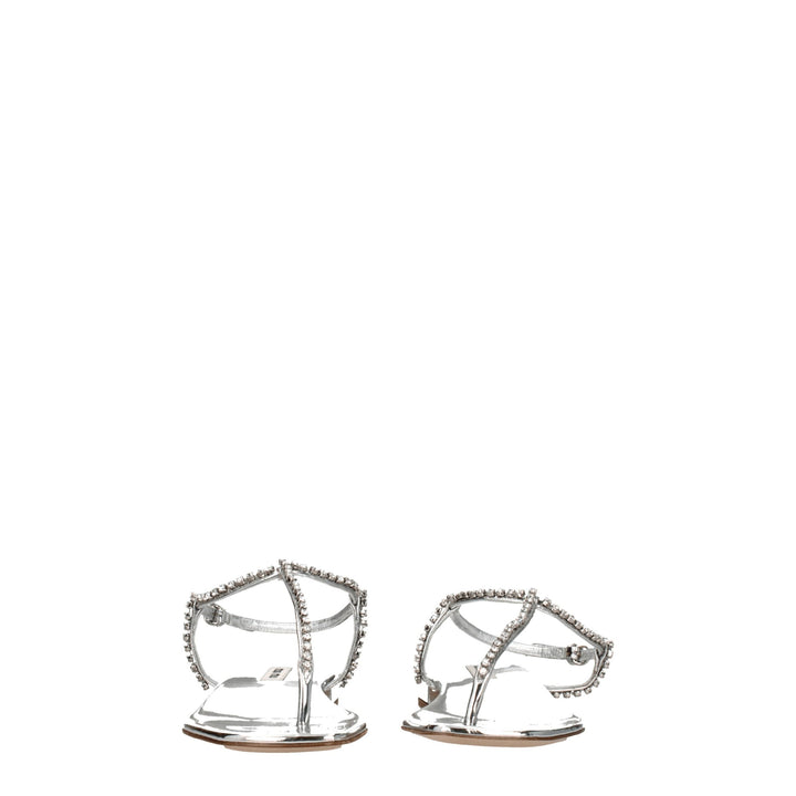 Miu Miu Gray Leather Flip-Flop Sandals