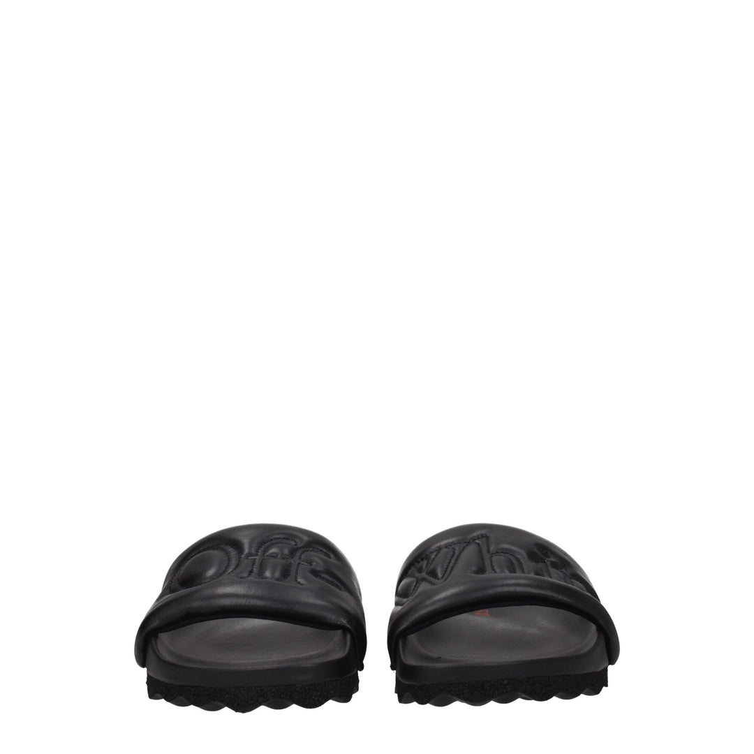 Off-White Black Leather Slippers