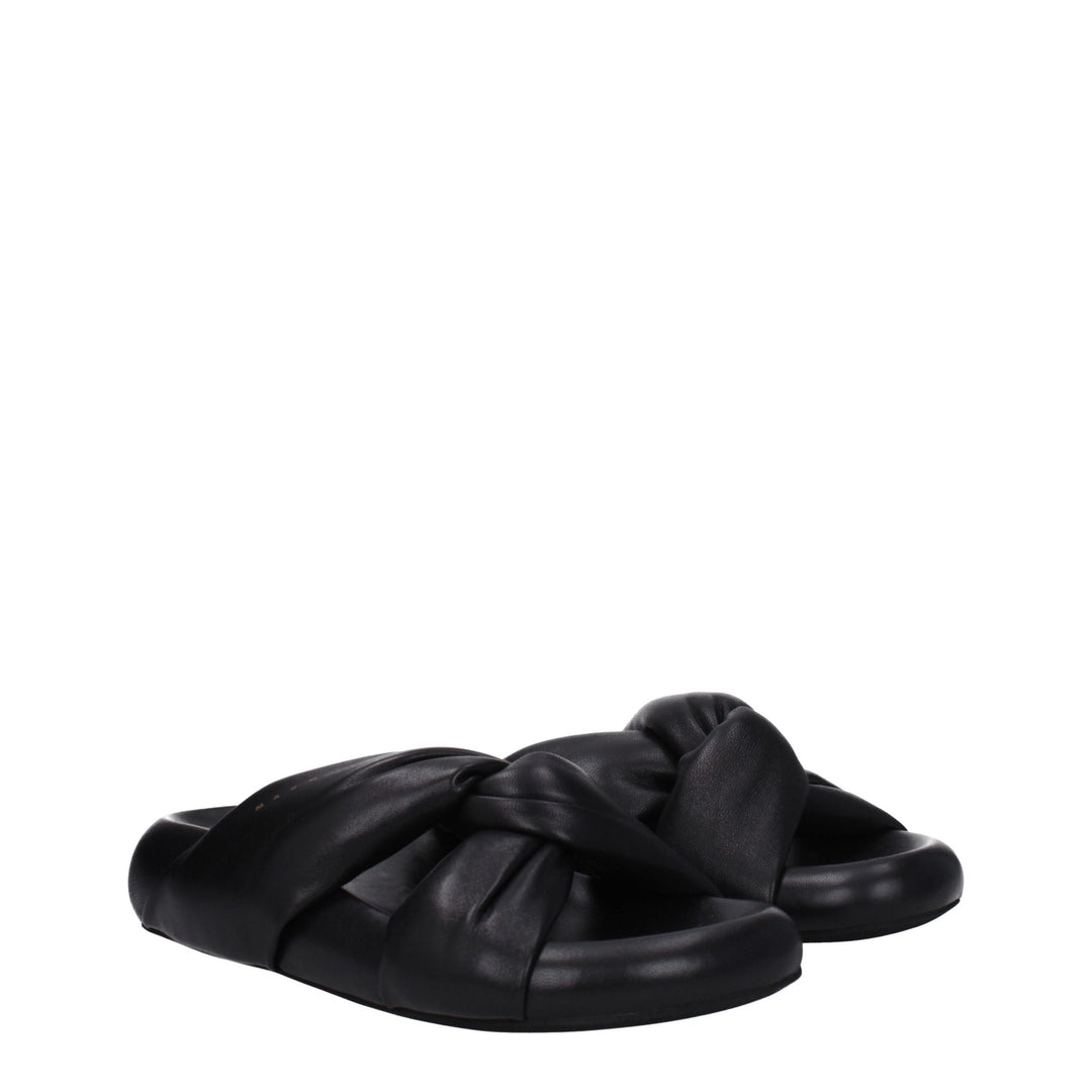 Marni Black Leather Slippers