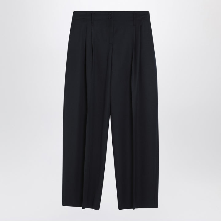 Alexander McQueen Wide navy blue wool trousers