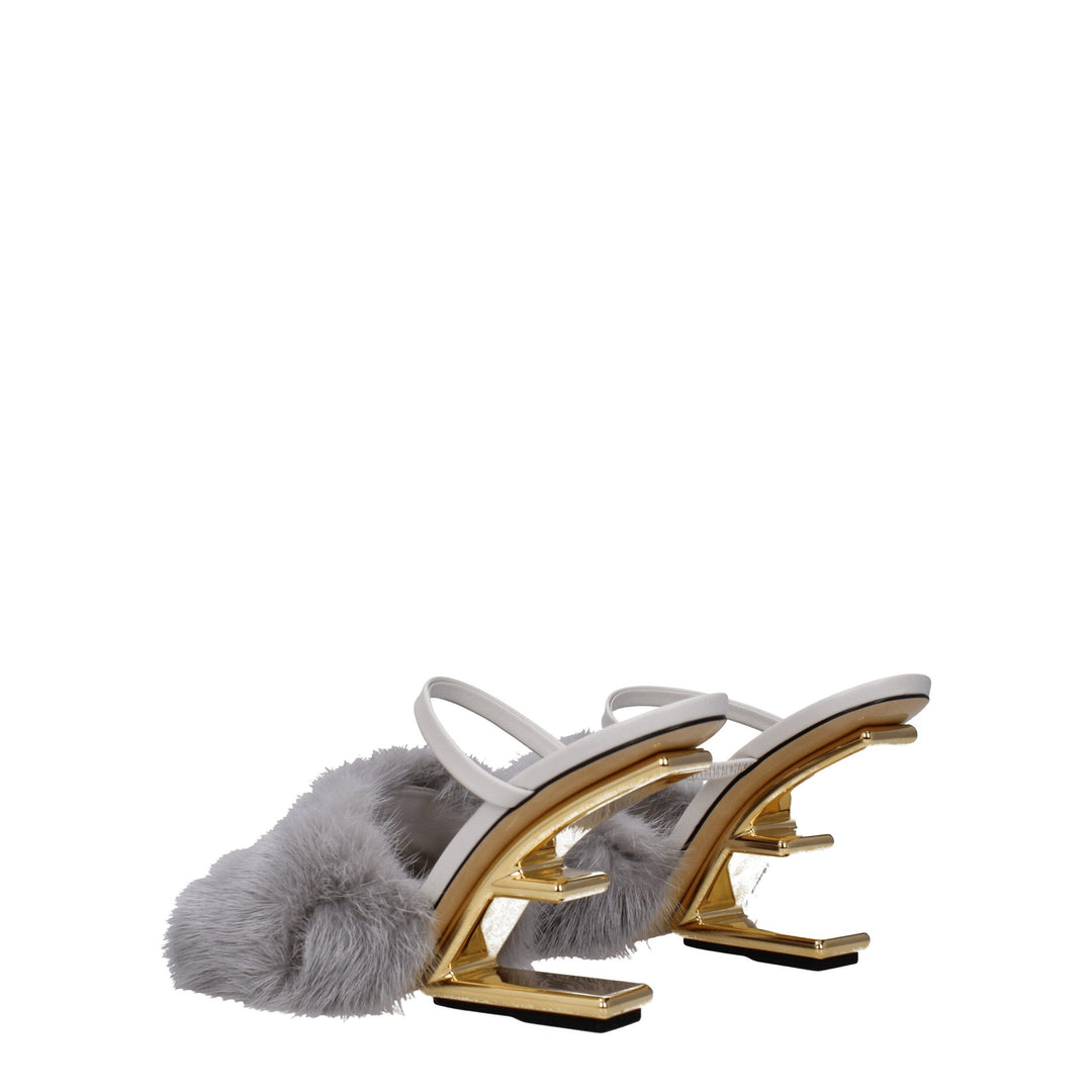 Fendi Gray Mink Slippers