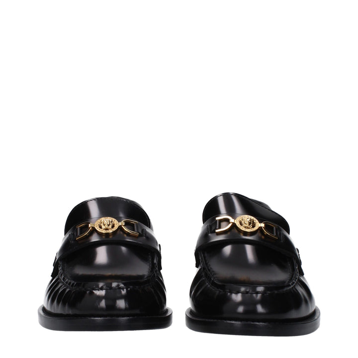 Versace Black Leather Slip-On Loafers