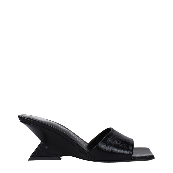 The Attico Black Leather Flat Sandals