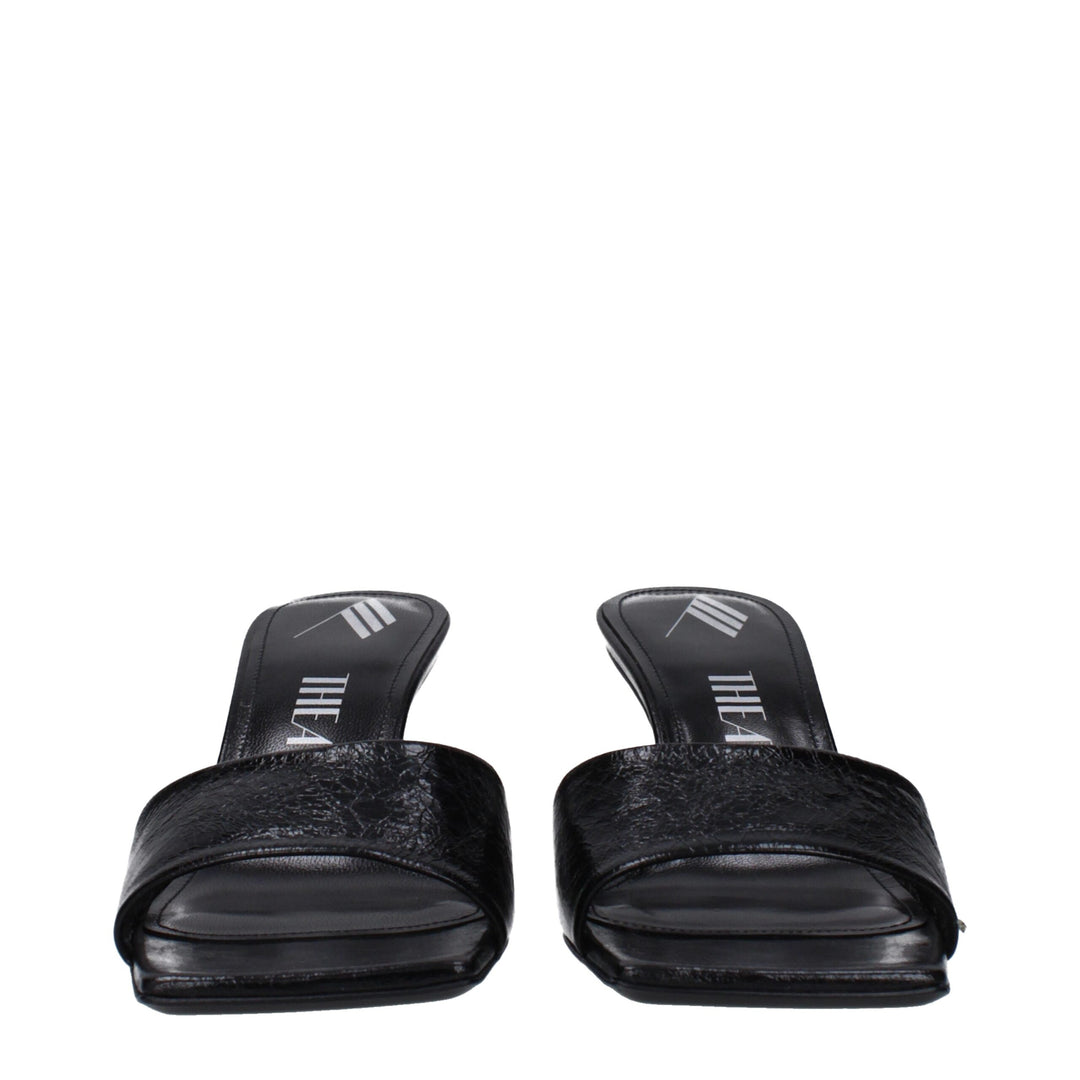 The Attico Black Leather Flat Sandals