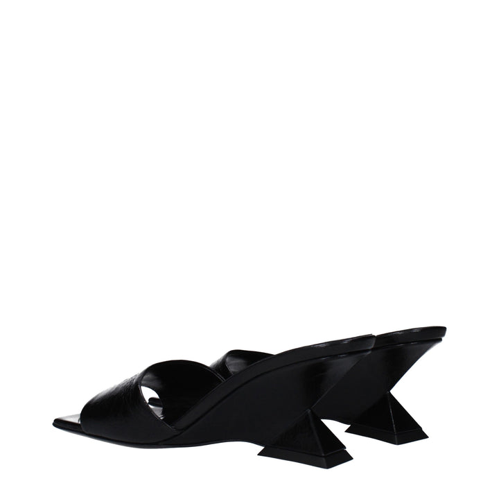 The Attico Black Leather Flat Sandals