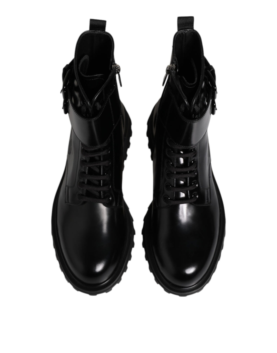 Dolce & Gabbana Black Leather Lace Up Mid Calf Boots Shoes