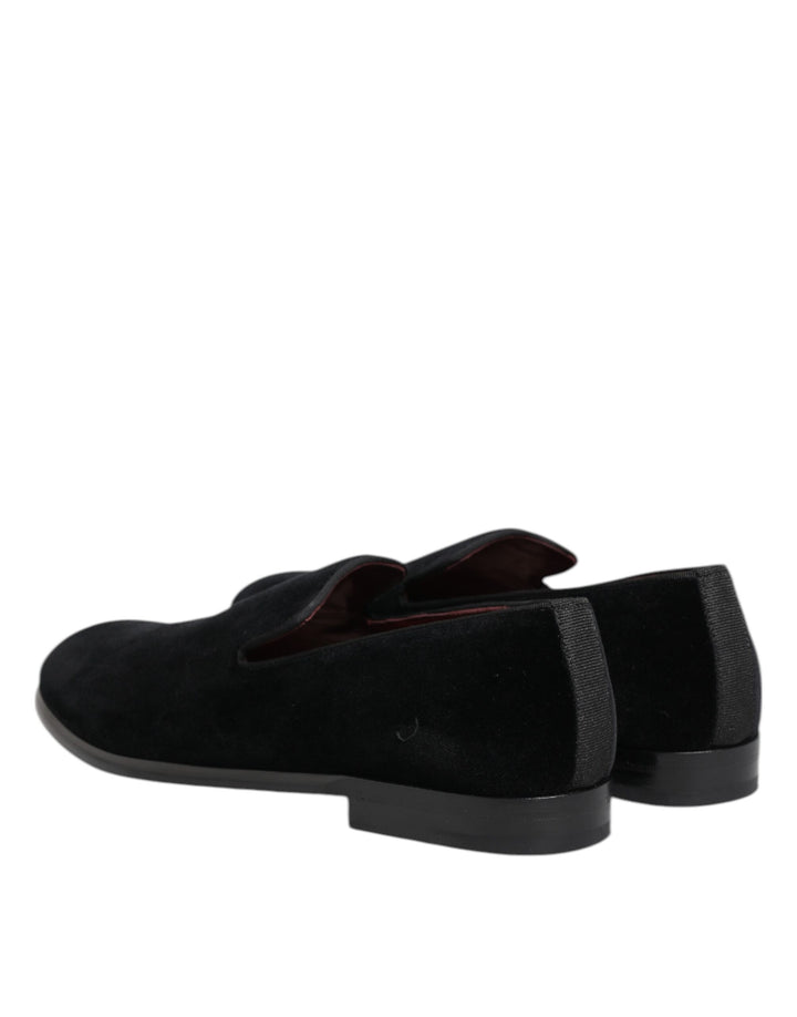 Dolce & Gabbana Black Velvet Loafers Formal Men Dress Shoes