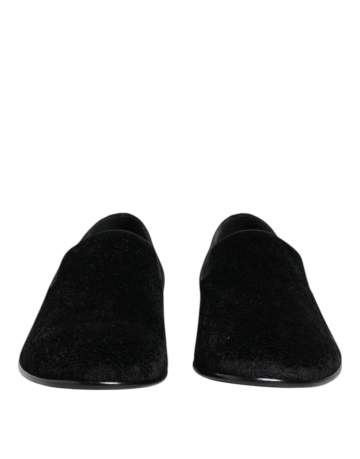 Dolce & Gabbana Black Jacquard Loafers Formal Men Dress Shoes