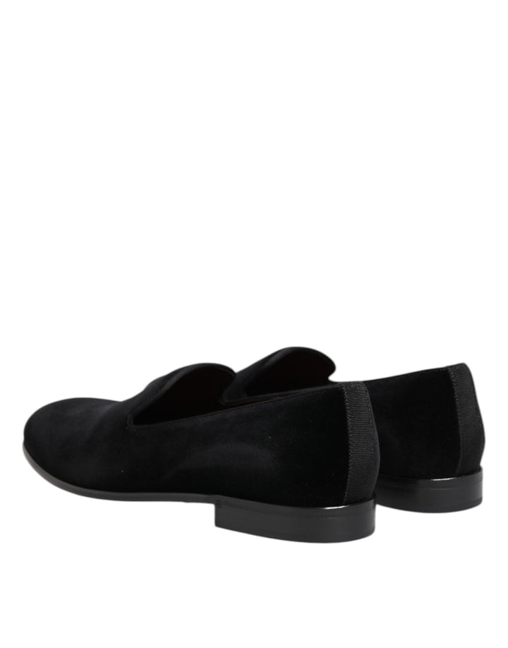 Dolce & Gabbana Black Velvet Slip On Loafers Men Formal Shoes