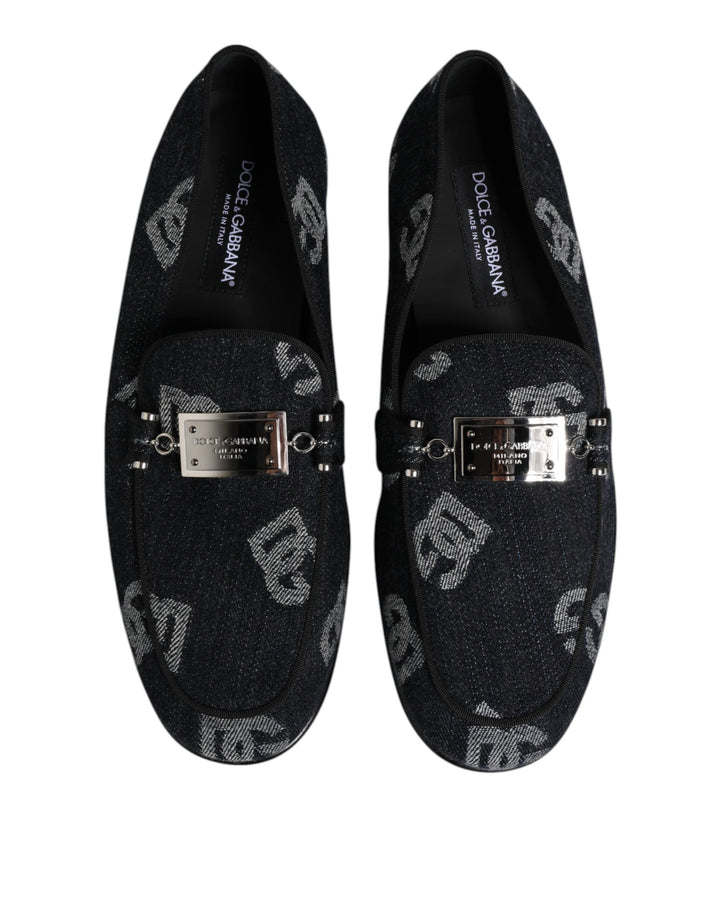 Dolce & Gabbana Blue Logo Cotton Loafers Formal Dress Shoes