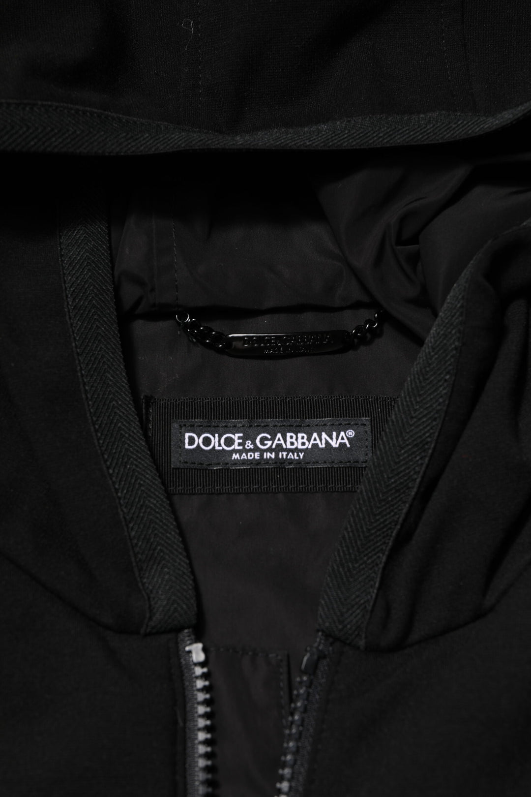 Dolce & Gabbana Black Sleeveless Hooded Logo Plaque Jacket