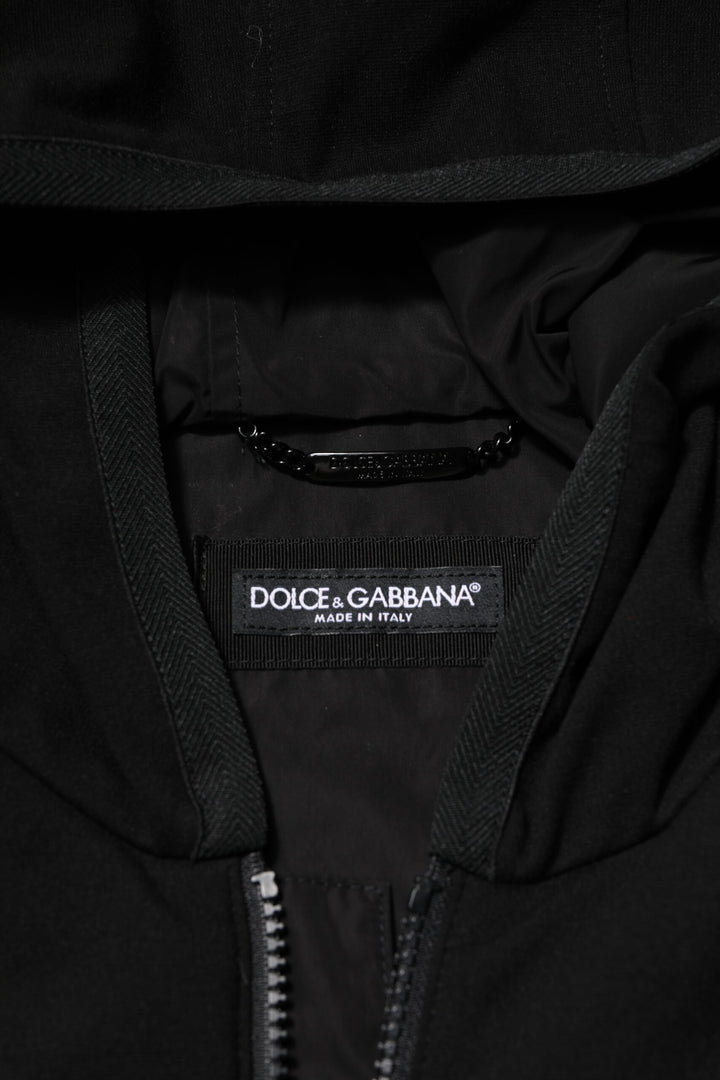 Dolce & Gabbana Black Sleeveless Hooded Logo Plaque Jacket