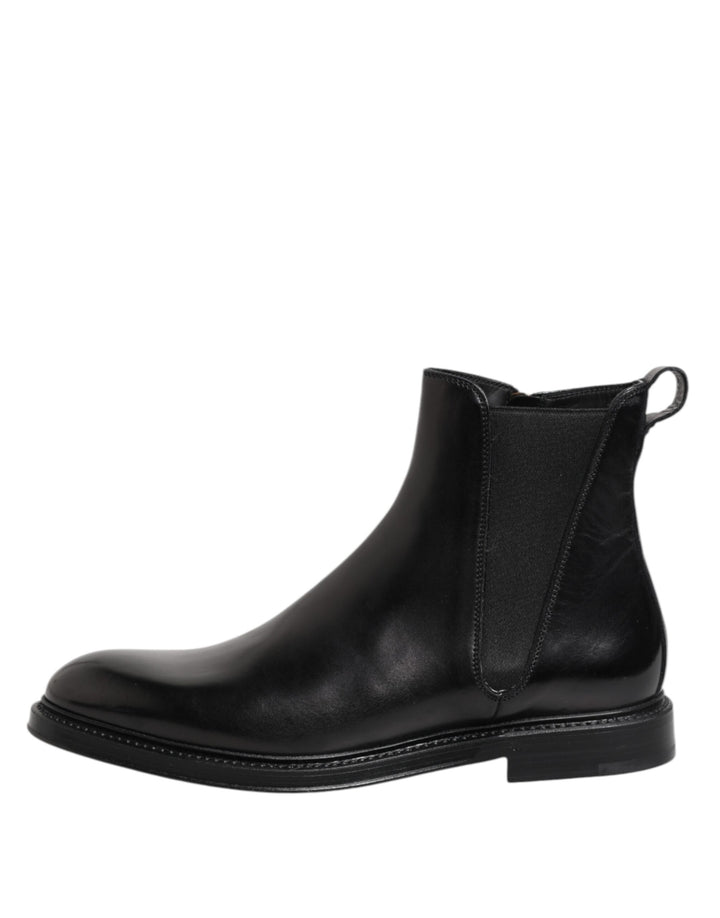 Dolce & Gabbana Black Chelsea Leather Mid Calf Boots Shoes
