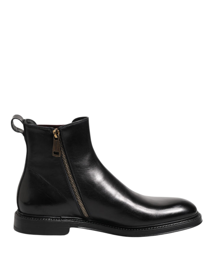 Dolce & Gabbana Black Chelsea Leather Mid Calf Boots Shoes