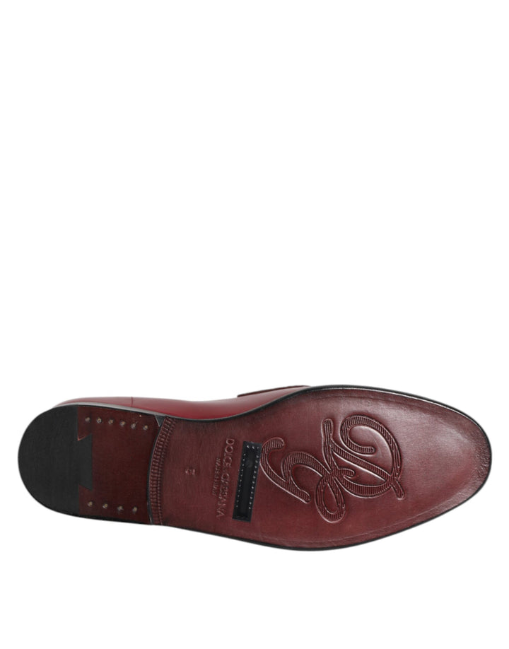 Dolce & Gabbana Burgundy Leather Formal Slip On Shoes