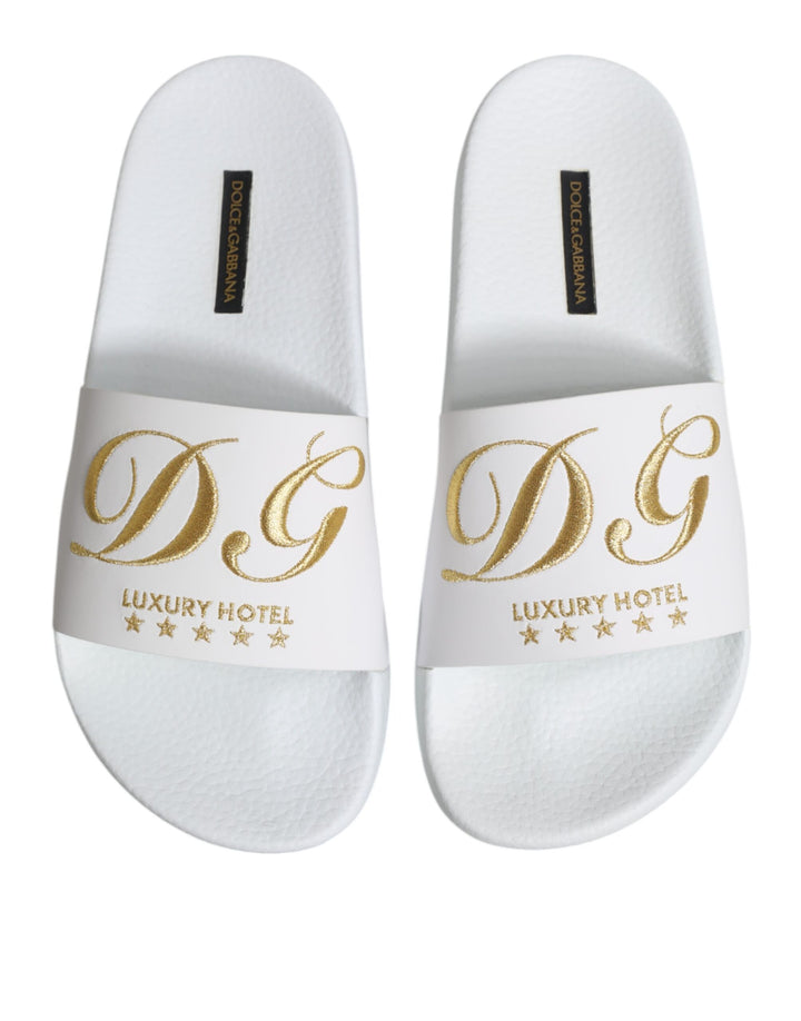 Dolce & Gabbana White Leather Slides Sandals Beachwear Shoes