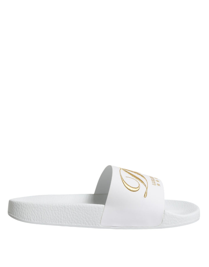Dolce & Gabbana White Leather Slides Sandals Beachwear Shoes