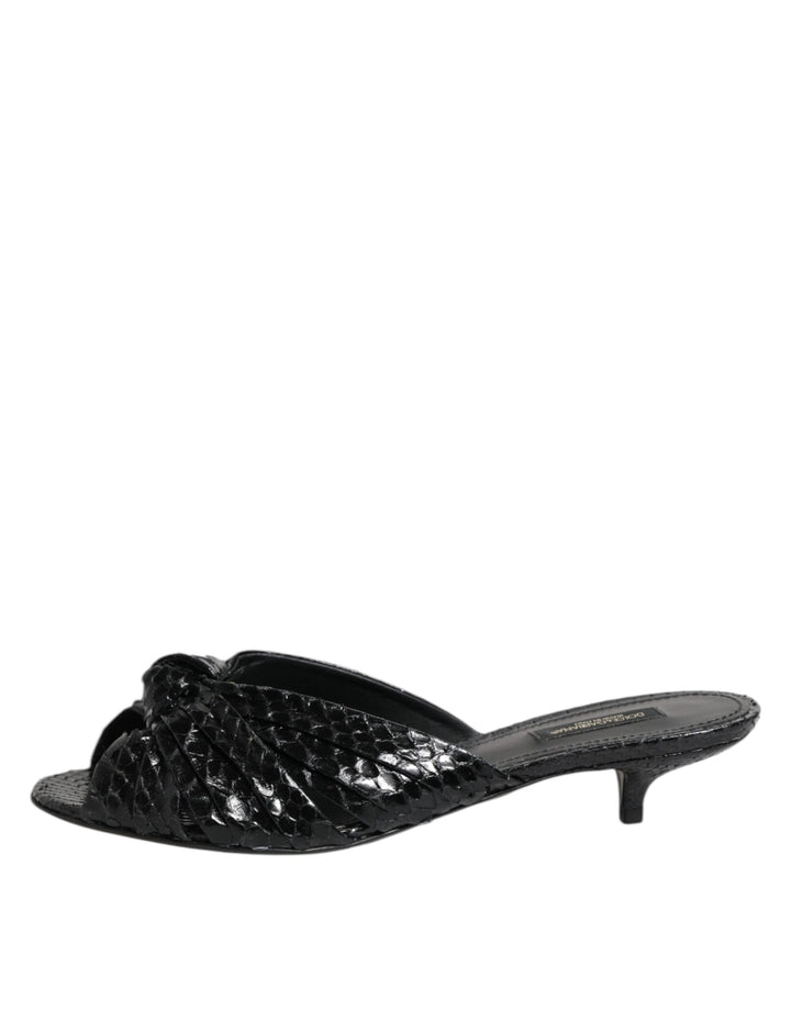 Dolce & Gabbana Black Leather Heels Slides Sandals Shoes
