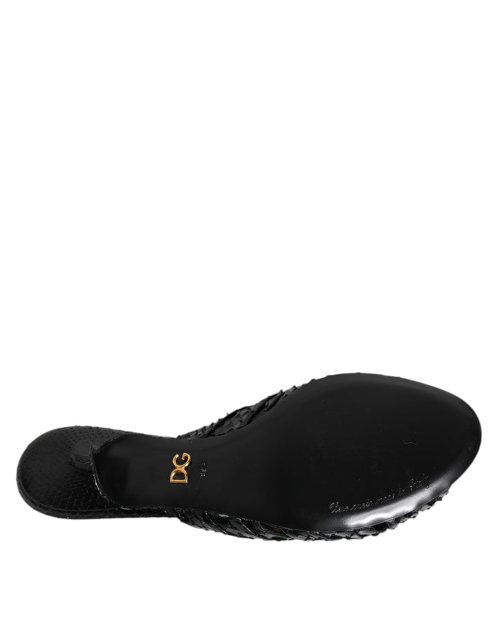 Dolce & Gabbana Black Leather Heels Slides Sandals Shoes
