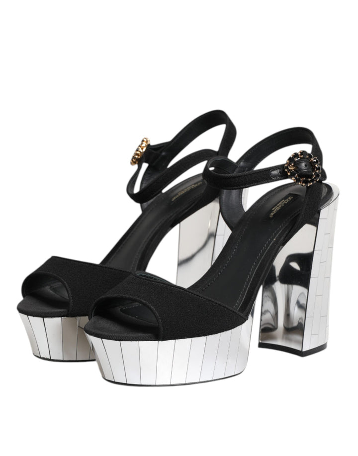 Dolce & Gabbana Black Crystal Ankle Strap Keira Sandal Shoes