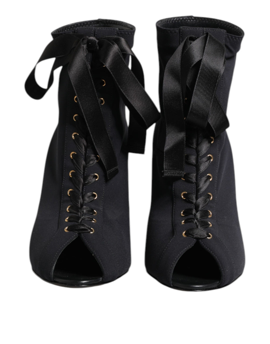 Dolce & Gabbana Black Stiletto Heels Lace Up Boots Shoes