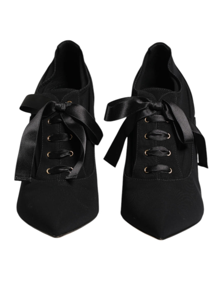 Dolce & Gabbana Black Lace Up Stiletto Heels Pumps Shoes