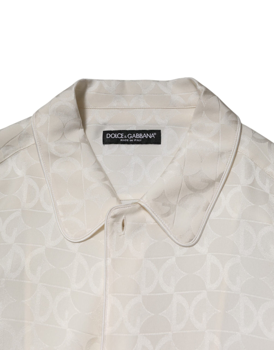 Dolce & Gabbana White Silk DG Logo Print Long Sleeves Shirt