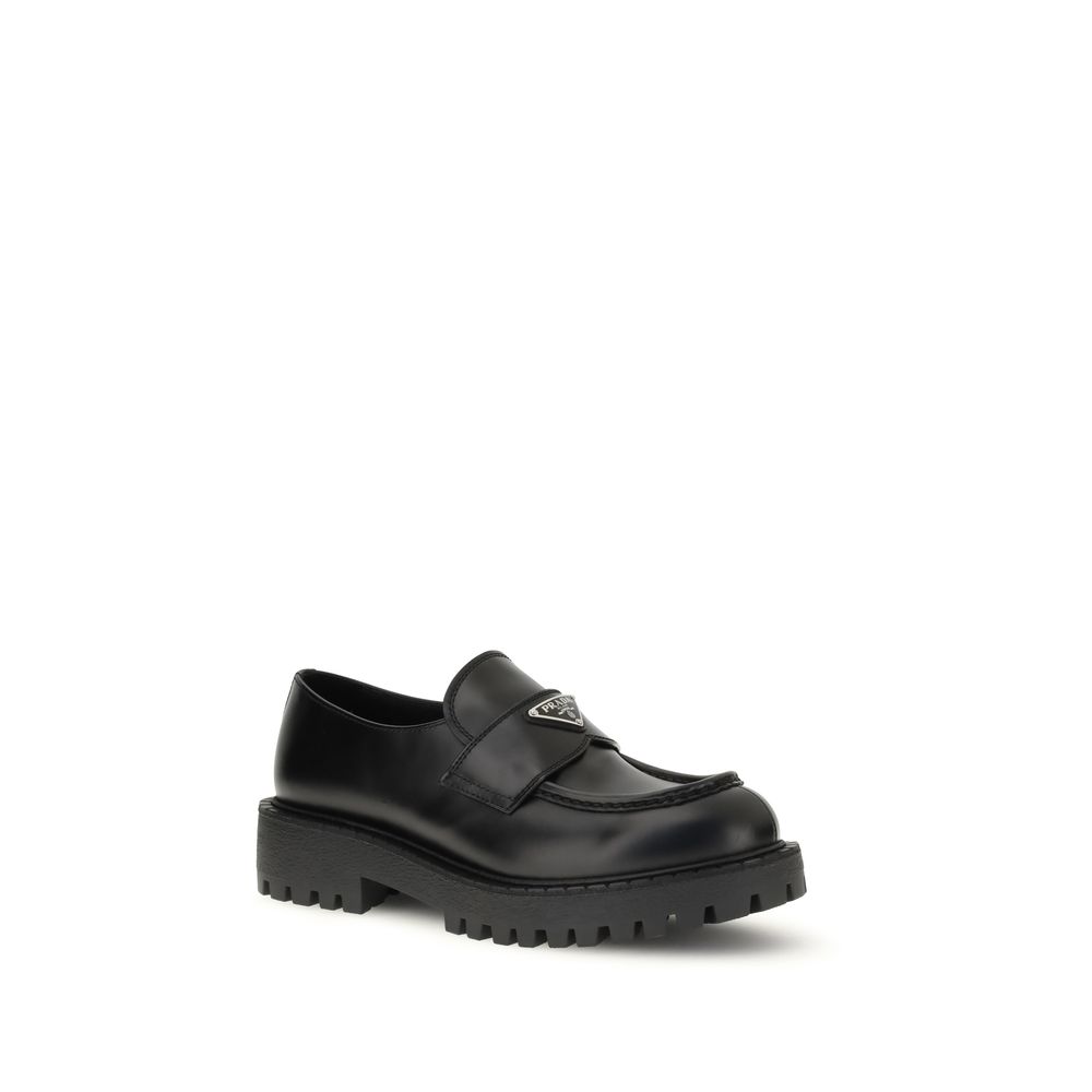 Prada Black Calf Leather Bos Taurus Slip-On Loafers