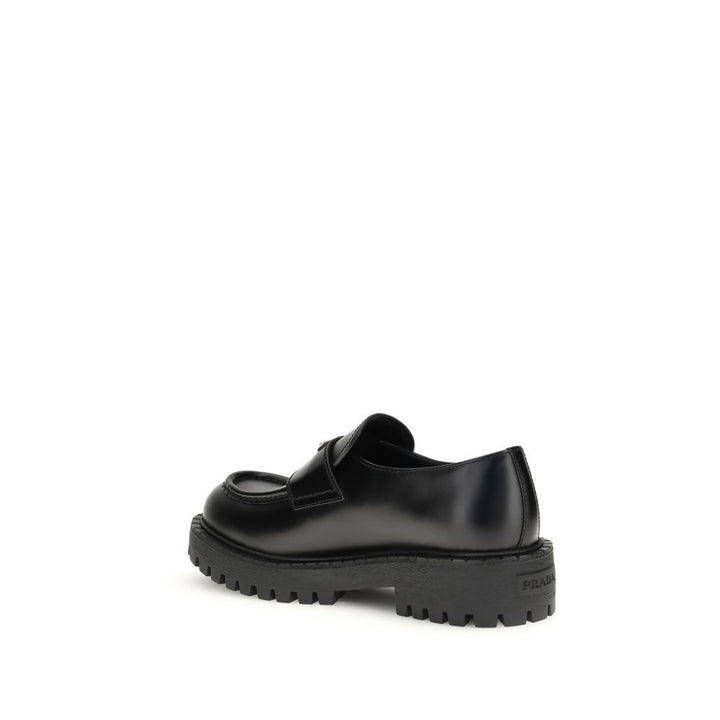 Prada Black Calf Leather Bos Taurus Slip-On Loafers