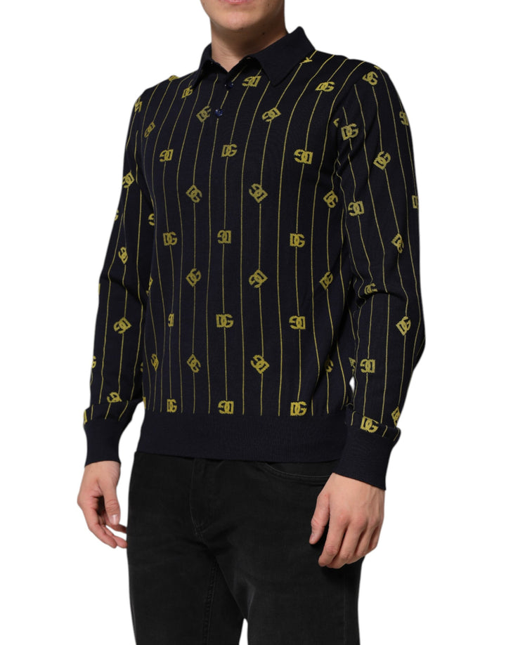 Dolce & Gabbana Black Logo Jacquard Knitted Polo Shirt T-shirt
