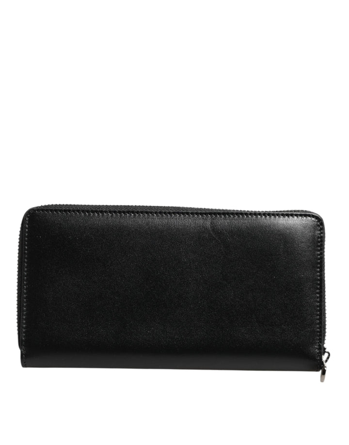 Dolce & Gabbana Black Leather Logo Plaque Zip Around Continental Wallet