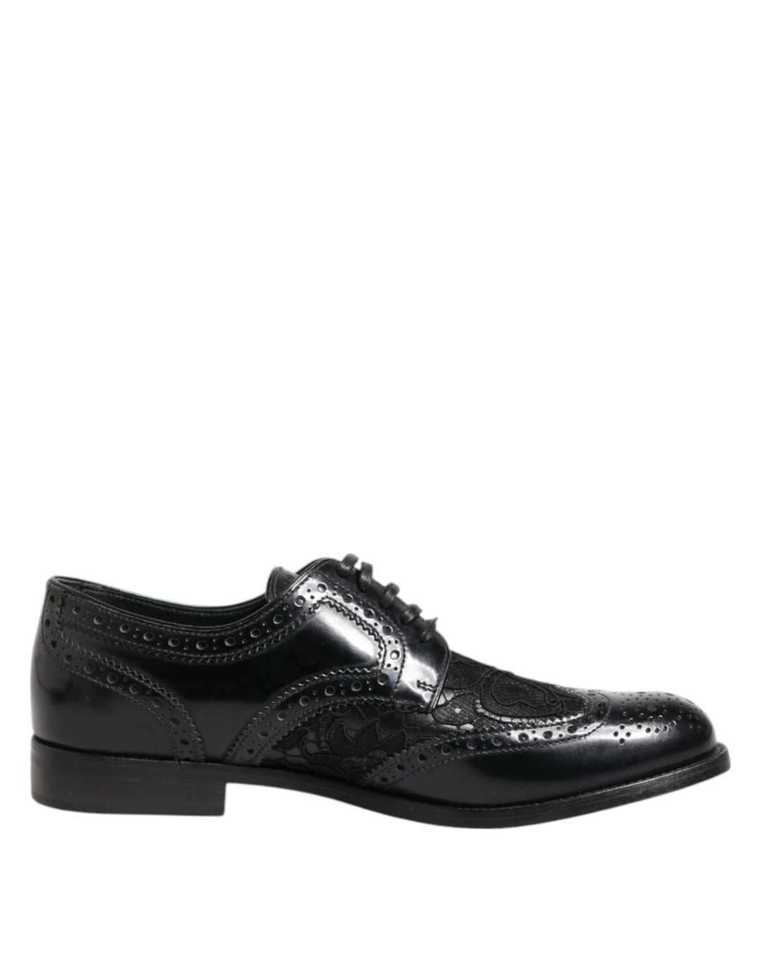 Dolce & Gabbana Black Leather Floral Lace Dress Formal  Shoes