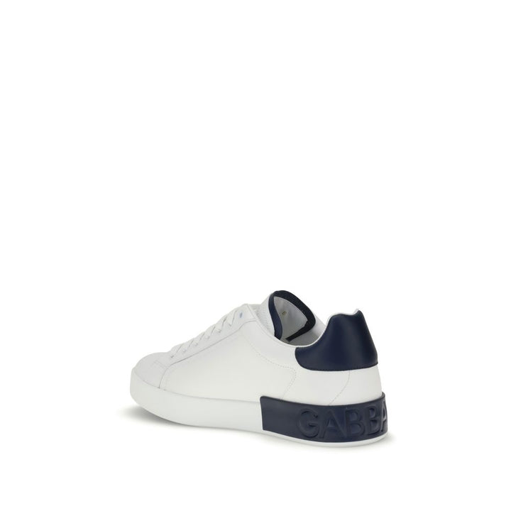 Dolce & Gabbana White Calf Leather Bos Taurus Low Top Sneakers