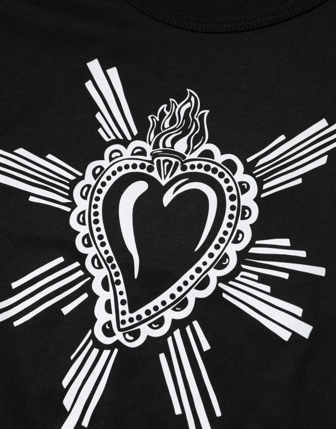 Dolce & Gabbana Black Sacred Heart Cotton Crew Neck T-shirt