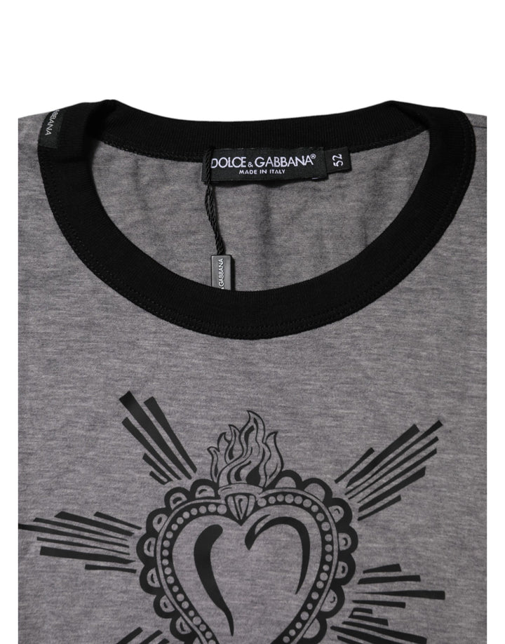 Dolce & Gabbana Gray Sacred Heart Cotton Crew Neck T-shirt