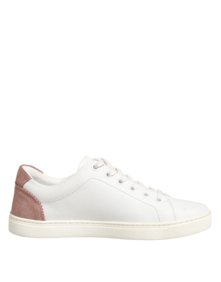 Dolce & Gabbana White Pink Leather Low Top Sneakers Shoes