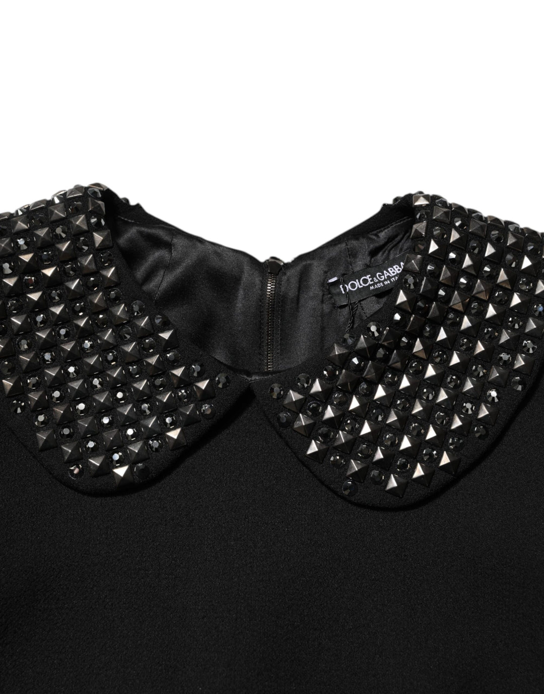 Dolce & Gabbana Black Crystal Embellished Collared Mini Dress