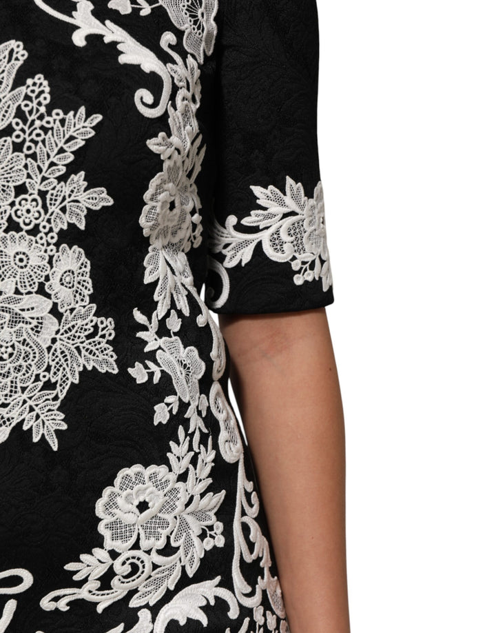 Dolce & Gabbana Black Lace Trim Short Sleeves A-line Dress