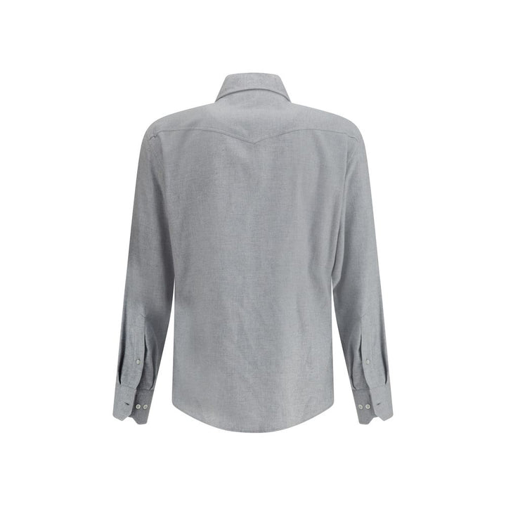 Brunello Cucinelli Gray Cotton Pattern Shirt