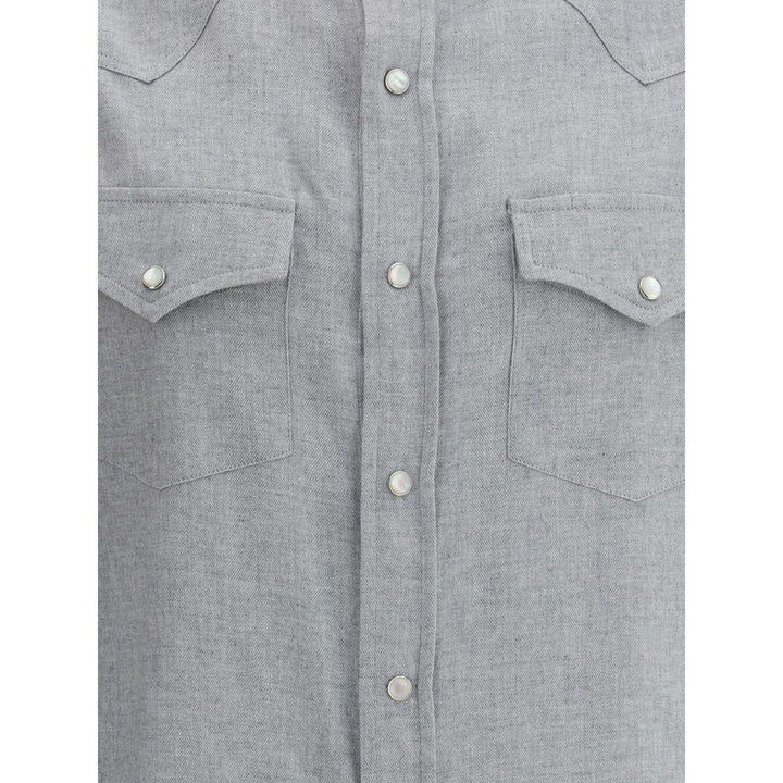 Brunello Cucinelli Gray Cotton Pattern Shirt
