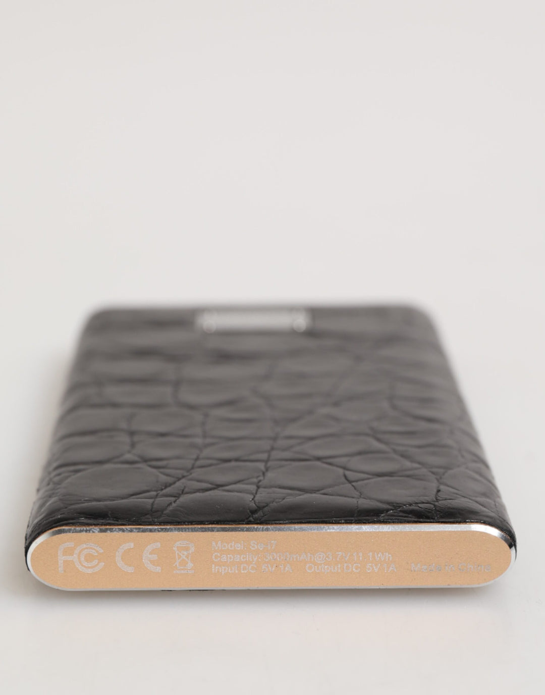 Dolce & Gabbana Black Leather Exotic Skin 3000mAh Power Bank Charger USB