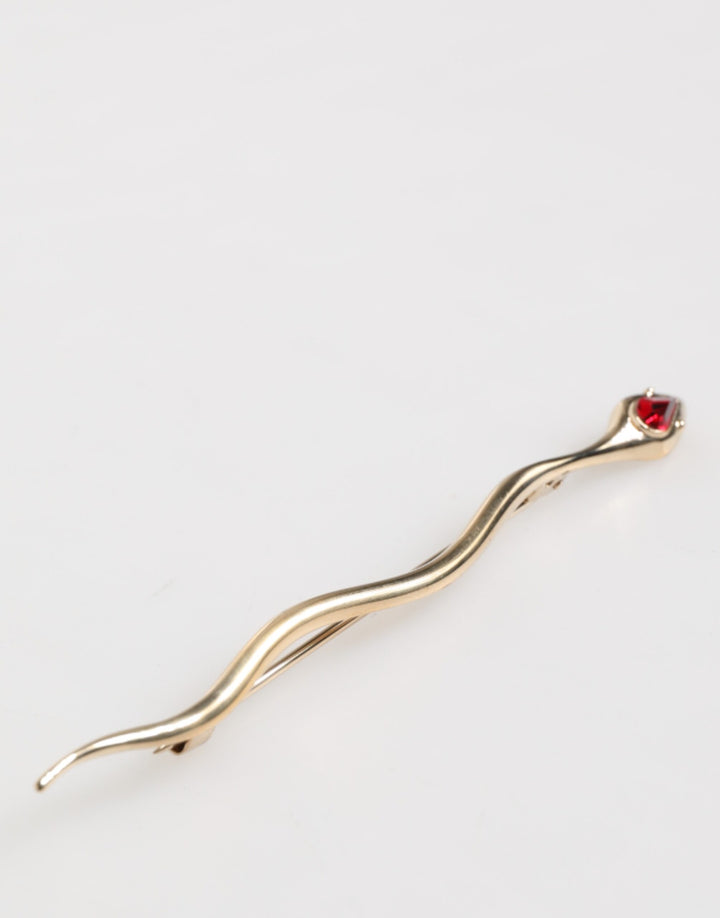 Dolce & Gabbana Gold Brass Red Crystal Spilla Serpente Mens Brooch Pin